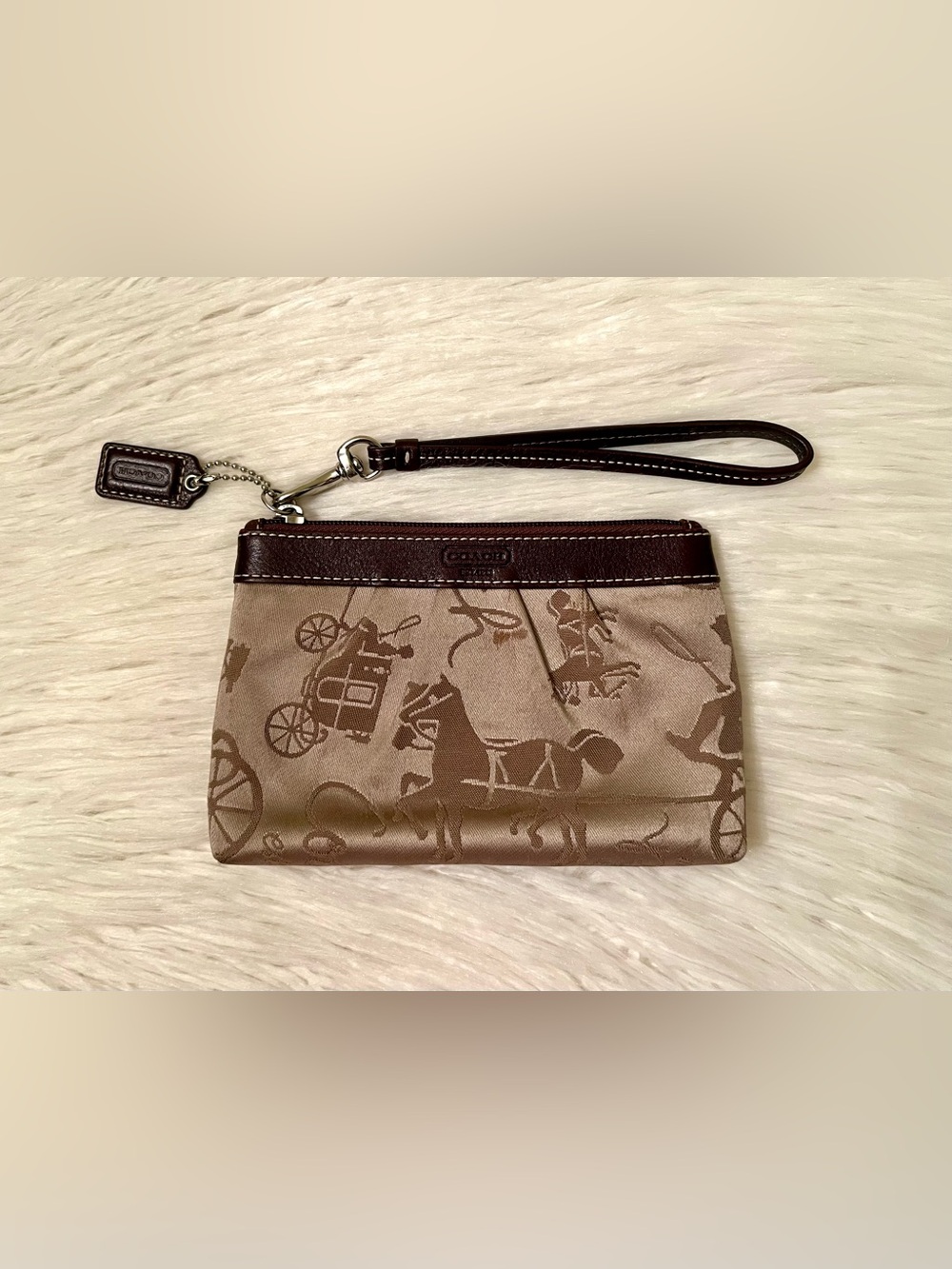 Vintage Coach Horse & Carriage Brown Wristlet